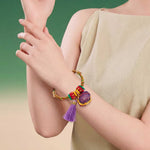 Buddha Stones Handwoven Five Color Cord Luck Purple Song Brocade Chinese Lock Charm Apple Money Bag Gourd Zongzi Adjustable Bracelet