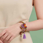 Buddha Stones Handwoven Five Color Cord Luck Purple Song Brocade Chinese Lock Charm Apple Money Bag Gourd Zongzi Adjustable Bracelet