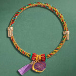 Buddha Stones Handwoven Five Color Cord Luck Purple Song Brocade Chinese Lock Charm Apple Money Bag Gourd Zongzi Adjustable Bracelet
