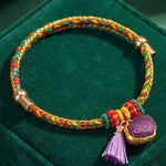Buddha Stones Handwoven Five Color Cord Luck Purple Song Brocade Chinese Lock Charm Apple Money Bag Gourd Zongzi Adjustable Bracelet