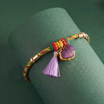 Buddha Stones Handwoven Five Color Cord Luck Purple Song Brocade Chinese Lock Charm Apple Money Bag Gourd Zongzi Adjustable Bracelet