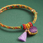 Buddha Stones Handwoven Five Color Cord Luck Purple Song Brocade Chinese Lock Charm Apple Money Bag Gourd Zongzi Adjustable Bracelet