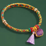Buddha Stones Handwoven Five Color Cord Luck Purple Song Brocade Chinese Lock Charm Apple Money Bag Gourd Zongzi Adjustable Bracelet