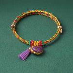 Buddha Stones Handwoven Five Color Cord Luck Purple Song Brocade Chinese Lock Charm Apple Money Bag Gourd Zongzi Adjustable Bracelet