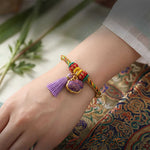 Buddha Stones Handwoven Five Color Cord Luck Purple Song Brocade Chinese Lock Charm Apple Money Bag Gourd Zongzi Adjustable Bracelet