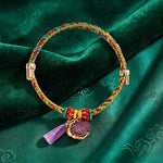 Buddha Stones Handwoven Five Color Cord Luck Purple Song Brocade Chinese Lock Charm Apple Money Bag Gourd Zongzi Adjustable Bracelet