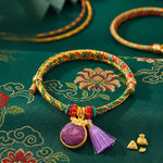 Buddha Stones Handwoven Five Color Cord Luck Purple Song Brocade Chinese Lock Charm Apple Money Bag Gourd Zongzi Adjustable Bracelet