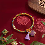 Buddha Stones Handwoven Five Color Cord Luck Purple Song Brocade Chinese Lock Charm Apple Money Bag Gourd Zongzi Adjustable Bracelet