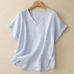 Buddha Stones Summer Casual Minimalist Side Slit Solid V-Neck Women's Short Sleeve T-Shirts