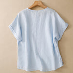 Buddha Stones Summer Casual Minimalist Side Slit Solid V-Neck Women's Short Sleeve T-Shirts