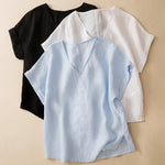 Buddha Stones Summer Casual Minimalist Side Slit Solid V-Neck Women's Short Sleeve T-Shirts