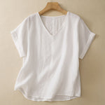 Buddha Stones Summer Casual Minimalist Side Slit Solid V-Neck Women's Short Sleeve T-Shirts