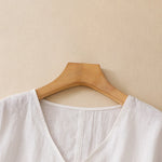 Buddha Stones Summer Casual Minimalist Side Slit Solid V-Neck Women's Short Sleeve T-Shirts