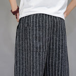 Buddha Stones Summer Casual Drawstring Striped Cropped Pants Men's Harem Pants With Pockets