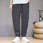 Buddha Stones Summer Casual Drawstring Striped Cropped Pants Men's Harem Pants With Pockets