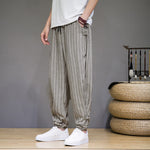 Buddha Stones Summer Casual Drawstring Striped Cropped Pants Men's Harem Pants With Pockets