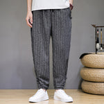 Buddha Stones Summer Casual Drawstring Striped Cropped Pants Men's Harem Pants With Pockets