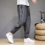 Buddha Stones Summer Casual Drawstring Striped Cropped Pants Men's Harem Pants With Pockets