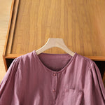 Buddha Stones Summer Casual Minimalist Button-Up Solid Women's Short Sleeve Shirts With Patch Pocket
