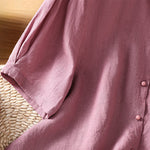 Buddha Stones Summer Casual Minimalist Button-Up Solid Women's Short Sleeve Shirts With Patch Pocket