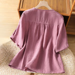 Buddha Stones Summer Casual Minimalist Button-Up Solid Women's Short Sleeve Shirts With Patch Pocket