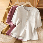Buddha Stones Summer Casual Minimalist Button-Up Solid Women's Short Sleeve Shirts With Patch Pocket