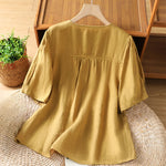 Buddha Stones Summer Casual Minimalist Button-Up Solid Women's Short Sleeve Shirts With Patch Pocket