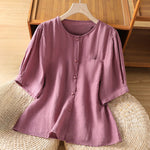 Buddha Stones Summer Casual Minimalist Button-Up Solid Women's Short Sleeve Shirts With Patch Pocket