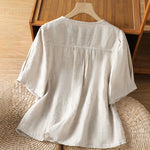 Buddha Stones Summer Casual Minimalist Button-Up Solid Women's Short Sleeve Shirts With Patch Pocket