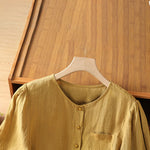 Buddha Stones Summer Casual Minimalist Button-Up Solid Women's Short Sleeve Shirts With Patch Pocket
