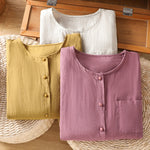 Buddha Stones Summer Casual Minimalist Button-Up Solid Women's Short Sleeve Shirts With Patch Pocket