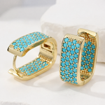 Turquoise Pavé Gold Huggie Earrings