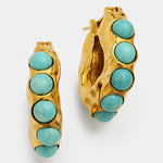 Bold Turquoise Stone Sculpted Hoop Earrings