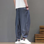 Buddha Stones Summer Casual Vintage Drawstring Solid Cotton Cropped Pants Men's Harem Pants With Pocket