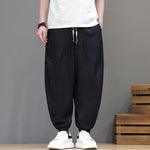 Buddha Stones Summer Casual Vintage Drawstring Solid Cotton Cropped Pants Men's Harem Pants With Pocket