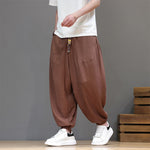 Buddha Stones Summer Casual Vintage Drawstring Solid Cotton Cropped Pants Men's Harem Pants With Pocket