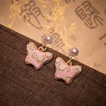 FREE Today: Love and Freedom Song Brocade Pearl Butterfly Vintage Chinese Style Earrings
