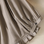 Buddha Stones Summer Casual Vintage Button-up Ruffled Crew Neck Solid Women's Long Sleeve Shirts