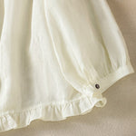 Buddha Stones Summer Casual Vintage Button-up Ruffled Crew Neck Solid Women's Long Sleeve Shirts