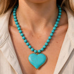 Turquoise Heart Gem Beaded Necklace