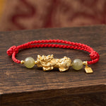Buddha Stones Copper Pi Xiu Fu Character Luck Red String Bracelet