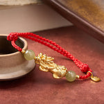 Buddha Stones Copper Pi Xiu Fu Character Luck Red String Bracelet