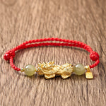 Buddha Stones Copper Pi Xiu Fu Character Luck Red String Bracelet