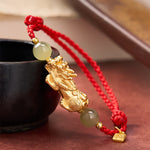 Buddha Stones Copper Pi Xiu Fu Character Luck Red String Bracelet