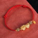 Buddha Stones Copper Pi Xiu Fu Character Luck Red String Bracelet