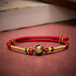 Buddha Stones Copper Dragon Bead Red String Strength Braided Bracelet