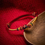 Buddha Stones Copper Dragon Bead Red String Strength Braided Bracelet