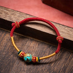 Buddha Stones Copper Dragon Bead Red String Strength Braided Bracelet