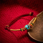 Buddha Stones Copper Dragon Bead Red String Strength Braided Bracelet