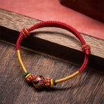 Buddha Stones Copper Dragon Bead Red String Strength Braided Bracelet